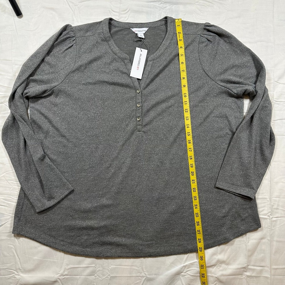 Liz‎ Claiborne Womens 2X Smoke Heather Metallic Henley Long Sleeve Top NWT - Picture 5 of 6